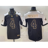 Men's Dallas Cowboys #4 Dak Prescott Black Gold 2025 F.U.S.E. 94 Marshawn Kneeland Memorial Patch Vapor Limited Stitched Football Jersey