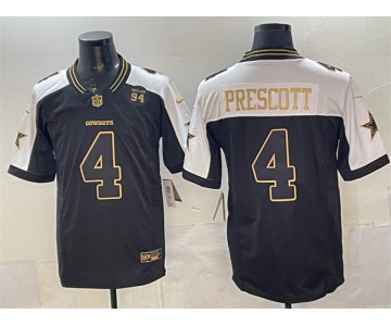 Men's Dallas Cowboys #4 Dak Prescott Black Gold 2025 F.U.S.E. 94 Marshawn Kneeland Memorial Patch Vapor Limited Stitched Football Jersey