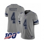 Men's Dallas Cowboys #4 Dak Prescott Limited Gray Inverted Legend 100th Season Football Jersey