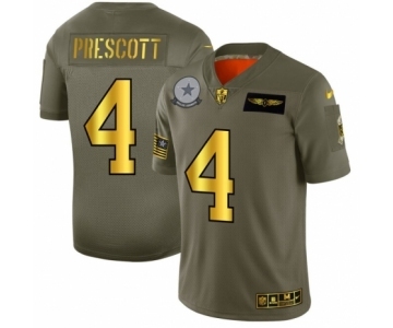 Men's Dallas Cowboys #4 Dak Prescott Limited Olive Gold 2019 Salute to Service Football Jersey