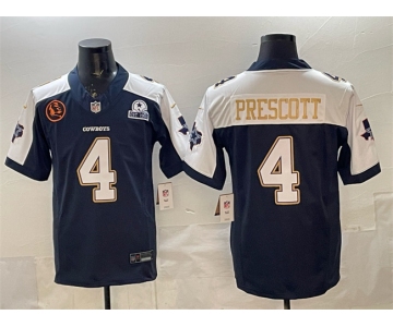 Men's Dallas Cowboys #4 Dak Prescott Navy F.U.S.E. With John Madden Patch & Established In 1960 Patch Thanksgiving Vapor Limited Stitched Football Jersey