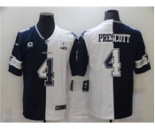Men's Dallas Cowboys #4 Dak Prescott Navy White Split With C Patch Stitched Football Jersey