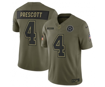 Men's Dallas Cowboys #4 Dak Prescott Olive 2025 Salute to Service Limited Football Stitched Jersey
