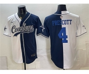 Men's Dallas Cowboys #4 Dak Prescott White Navy Split Stitched Jersey