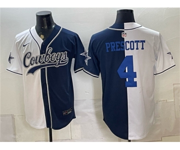 Men's Dallas Cowboys #4 Dak Prescott White Navy Split Stitched Jersey