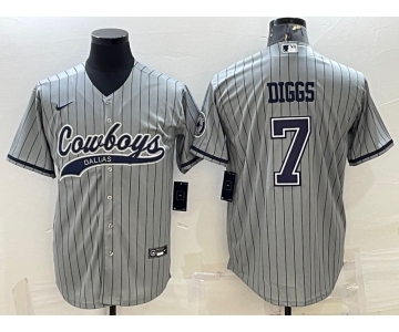 Men's Dallas Cowboys #7 Trevon Diggs Grey With Patch Cool Base Stitched Baseball Jersey