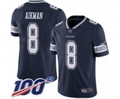 Men's Dallas Cowboys #8 Troy Aikman Navy Blue Team Color Vapor Untouchable Limited Player 100th Season Football Jersey Men's Dallas Cowboys #8 Troy Aikman Navy Blue Team Color Vapor Untouchable Limited Player 100th Season Football Jersey