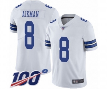 Men's Dallas Cowboys #8 Troy Aikman White Vapor Untouchable Limited Player 100th Season Football Jersey