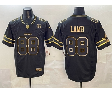 Men's Dallas Cowboys #88 CeeDee Lamb Black Gold 2025 F.U.S.E. With 5x Super Bowl Champions & Established In 1960 Patch Vapor Limited Stitched Football Jers