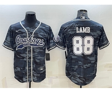 Men's Dallas Cowboys #88 CeeDee Lamb Gray Camo With Patch Cool Base Stitched Baseball Jersey