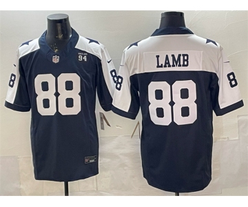 Men's Dallas Cowboys #88 CeeDee Lamb Navy F.U.S.E. 94 Marshawn Kneeland Memorial Patch Vapor Limited Stitched Football Jersey