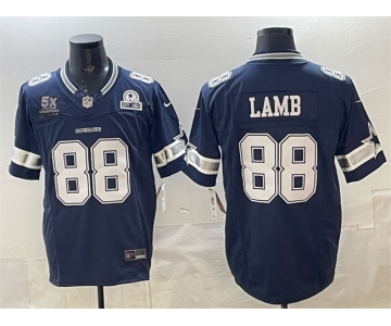 Men's Dallas Cowboys #88 CeeDee Lamb Navy F.U.S.E. With 5x Super Bowl Champions & Established In 1960 Patch Vapor Limited Stitched Football Jersey