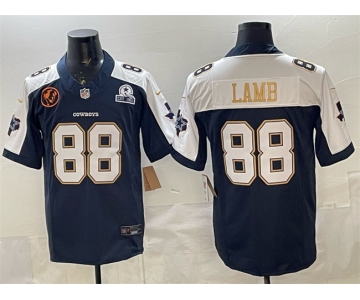 Men's Dallas Cowboys #88 CeeDee Lamb Navy F.U.S.E. With John Madden Patch & Established In 1960 Patch Thanksgiving Vapor Limited Stitched Football Jersey