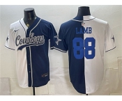Men's Dallas Cowboys #88 CeeDee Lamb White Navy Split Stitched Jersey