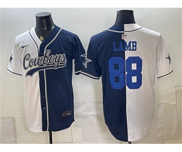 Men's Dallas Cowboys #88 CeeDee Lamb White Navy Split Stitched Jersey