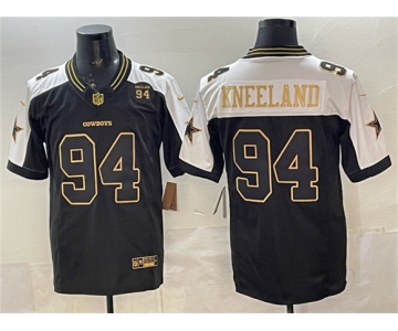 Men's Dallas Cowboys #94 Marshawn Kneeland Black Gold 2025 F.U.S.E. 94 Marshawn Kneeland Memorial Patch Vapor Limited Stitched Football Jersey