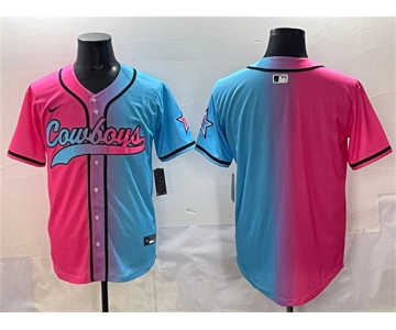 Men's Dallas Cowboys Blank Pink Blue Limited Stitched Baseball Jersey