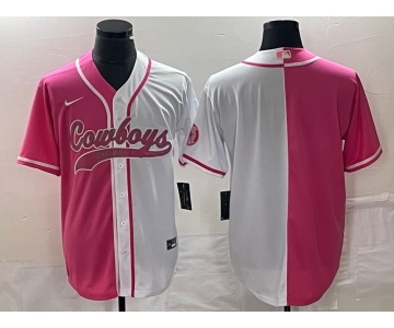 Men's Dallas Cowboys Blank Pink White Split Cool Base Stitched Baseball Jersey