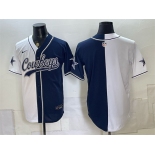 Men's Dallas Cowboys Blank White Navy Split Stitched Jersey