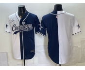 Men's Dallas Cowboys Blank White Navy Split Stitched Jersey
