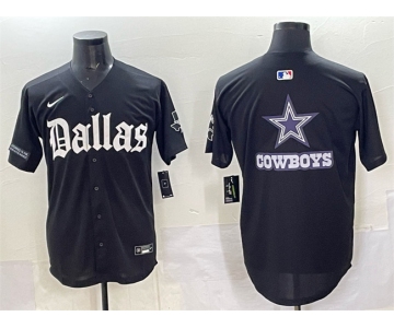 Men's Dallas Cowboys Team Big Logo Black 'Gothic Lone Star Edition' Limited Stitched Baseball Jersey