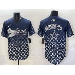 Men's Dallas Cowboys Team Big Logo Navy Limited Stitched Baseball Jersey