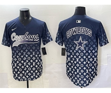 Men's Dallas Cowboys Team Big Logo Navy Limited Stitched Baseball Jersey
