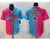 Men's Dallas Cowboys Team Big Logo Pink Blue Limited Stitched Baseball Jersey