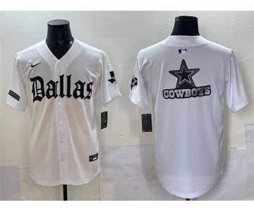 Men's Dallas Cowboys Team Big Logo White 'Gothic Lone Star Edition' Limited Stitched Baseball Jersey
