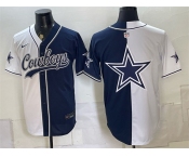 Mens Dallas Cowboys Team Big Logo White Navy Split Stitched Jersey1