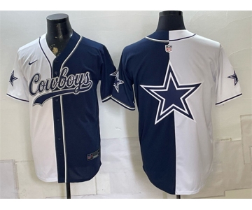 Mens Dallas Cowboys Team Big Logo White Navy Split Stitched Jersey1