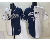 Men's Dallas Cowboys Team Big Logo White Navy Split Stitched Jersey