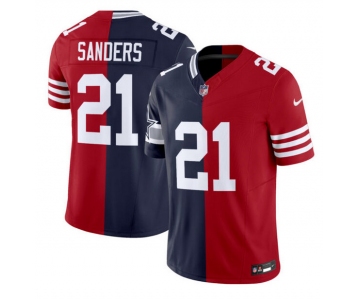 Men's Dallas Cowboys X 49ers #21 Deion Sanders Navy Red Split F.U.S.E. Vapor Limited Stitched Jersey