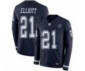 Men's Nike Dallas Cowboys #21 Ezekiel Elliott Limited Navy Blue Therma Long Sleeve NFL Jersey