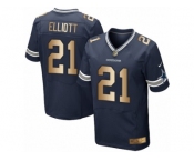 Men's Nike Dallas Cowboys #21 Ezekiel Elliott Limited  Navy Gold Team Color NFL Jersey