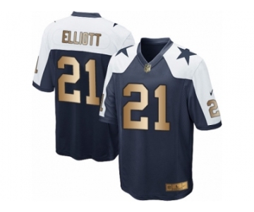 Men's Nike Dallas Cowboys #21 Ezekiel Elliott Navy Gold Throwback Alternate NFL Jersey