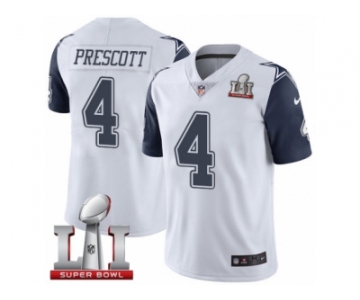 Men's Nike Dallas Cowboys #4 Dak Prescott Limited White Rush Super Bowl LI NFL Jersey
