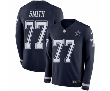 Men's Nike Dallas Cowboys #77 Tyron Smith Limited Navy Blue Therma Long Sleeve NFL Jersey