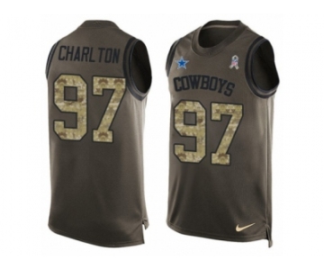 Men's Nike Dallas Cowboys #97 Taco Charlton Limited Green Salute to Service Tank Top NFL Jersey