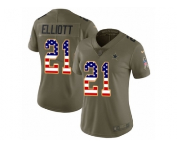 Women Nike Dallas Cowboys #21 Ezekiel Elliott Limited Olive USA Flag 2017 Salute to Service NFL Jersey