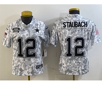 Women's Dallas Cowboys #12 Roger Staubach 2024 F.U.S.E Arctic Camo Salute To Service Limited Stitched Football Jersey