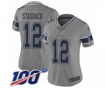 Women's Dallas Cowboys #12 Roger Staubach Limited Gray Inverted Legend 100th Season Football Jersey