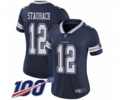 Women's Dallas Cowboys #12 Roger Staubach Navy Blue Team Color Vapor Untouchable Limited Player 100th Season Football Jersey