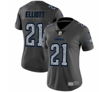 Women's Dallas Cowboys #21 Ezekiel Elliott Gray Static Fashion Limited Football Jersey