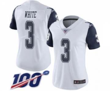Women's Dallas Cowboys #3 Mike White Limited White Rush Vapor Untouchable 100th Season Football Jersey