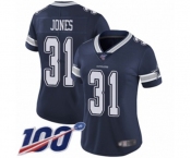 Women's Dallas Cowboys #31 Byron Jones Navy Blue Team Color Vapor Untouchable Limited Player 100th Season Football Jersey