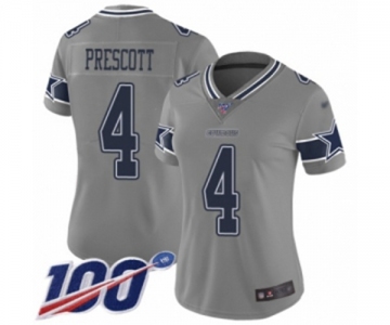 Women's Dallas Cowboys #4 Dak Prescott Limited Gray Inverted Legend 100th Season Football Jersey