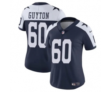 Women's Dallas Cowboys #60 Tyler Guyton Navy White 2024 Draft Vapor Thanksgiving Limited Football Stitched Jersey