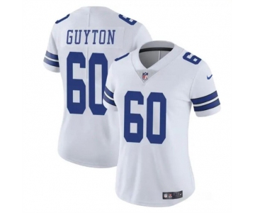 Women's Dallas Cowboys #60 Tyler Guyton White 2024 Draft Vapor Limited Football Stitched Jersey