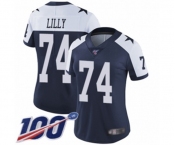 Women's Dallas Cowboys #74 Bob Lilly Navy Blue Throwback Alternate Vapor Untouchable Limited Player 100th Season Football Jersey